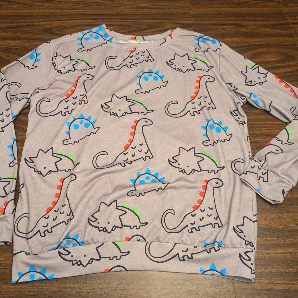 Womens L Dinosaur Print Long Sleeve Shirt